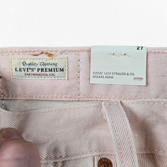 Levi's 501 Peach Pink High Waisted Special Edition Cut Off Denim Shorts Size 27 - Picture 4 of 10